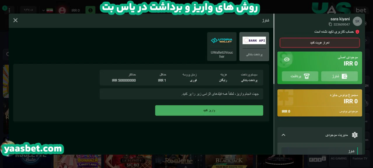 روش‌ های واریز و برداشت در یاس بت